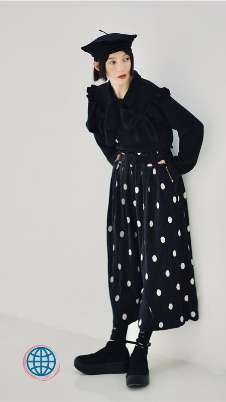 Nine-Point Polka Pants Women's pants black girl original design pleated mid-waist dot Trending Japan pants for woman