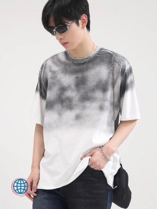 Tie Dye Oversized T-Shirt Men’s Japanese Loose All-match harajuku Print Streetwear Crewneck O-Neck T-shirts Fashion Clothing Japan Tops For Man Trending in Black
