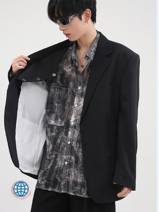 Classic Loose Single Breasted Blazer Men’s Casual Suit Jacket Coat Simple Long Sleeve Blazers Clothing Streetwear Jackets for Man Trending in Black