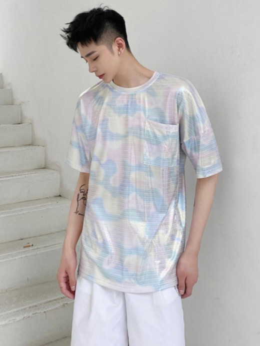 Shiny Loose T-Shirt  Men’s Short Sleeve Luxury Crewneck O-Neck Top All-match Streetwear T-Shirts Fashion Clothing Tops For Man Trending in White