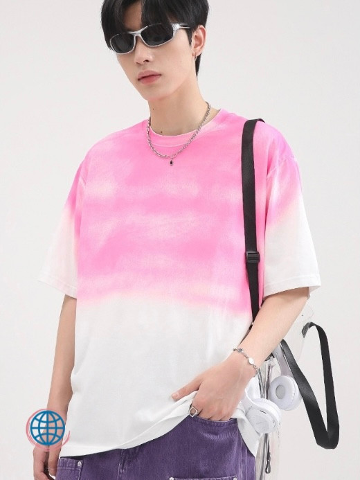 Loose Tie Dye Print Oversized T-Shirt Men’s Japanese All-match harajuku Streetwear Crewneck O-Neck T-shirts Fashion Clothing Japan Tops For Man Trending in Pink