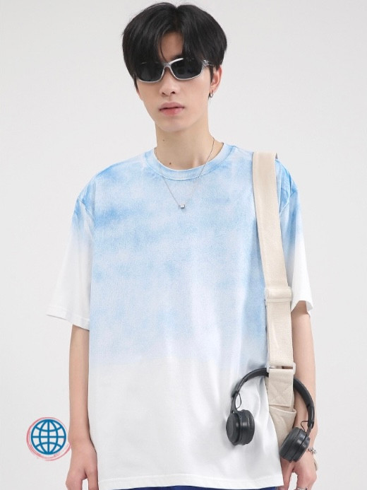 Loose Tie Dye Oversized T-Shirt Men’s Japanese All-match harajuku Streetwear Crewneck O-Neck T-shirts Fashion Clothing Japan Tops For Man Trending in Blue