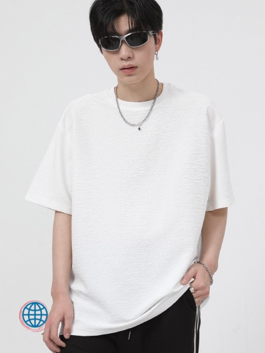 Ruched Short Sleeve Crewneck T-Shirt  Men’s Classic Tee Top Loose O-Neck T-shirts Tops For Male For Couple Streetwear Fashion Man Clothing Trending in White