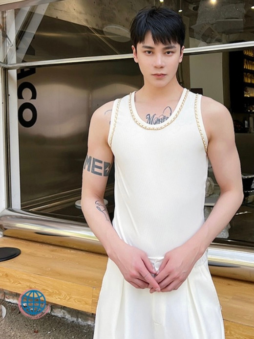 Boatneck Vest T-Shirt  Men’s Sport Clothing Top Vests Niche Design Tank Top Versatile O-Neck Round Collar Chain Sleeveless Vest For Male Sports Fitness Gym Tops Sportswear T-Shirts for Man Trending in White