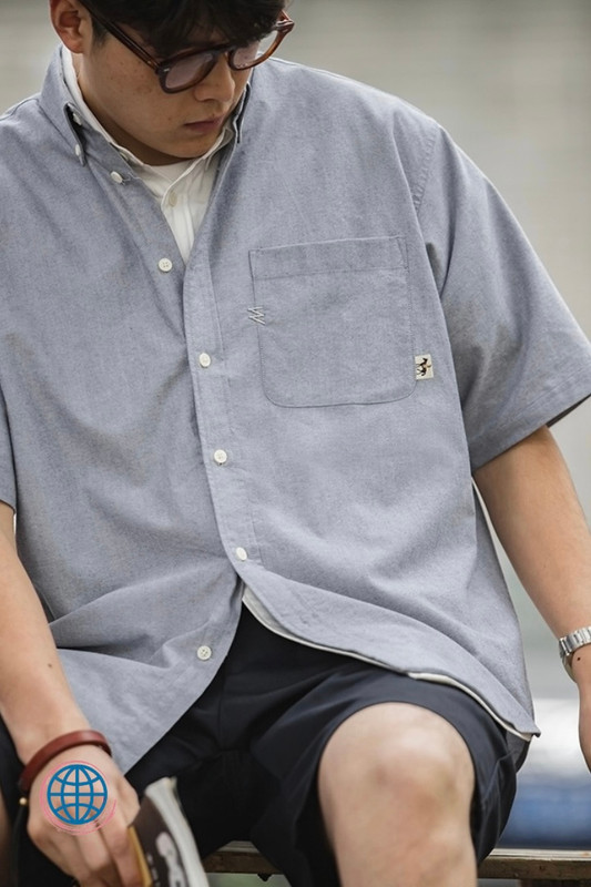 Oversize Stacked Shirt Men’s American Solid Casual Cotton Loose Cityboy Short-sleeved America Shirts Male Coat Clothing for Man Trending in Black Gray / Grey