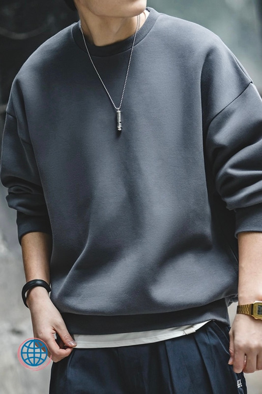 Space Cotton Sweatshirt Men’s Vintage Solid Crewneck O-Neck Pullover Round Neck Oversize Casual Sweatshirts for Man Trending In Dark Gray / Grey