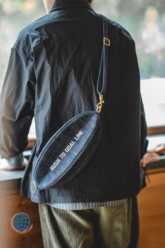 Denim Rugby Bag  Men’s Women’s Vintage Belt Raw Blue Denim Retro RUSH TO GOAL LINE Letter Print Chest Bags Phone Pouch Pocket Hip Hop Streetwear Trending for Man Woman