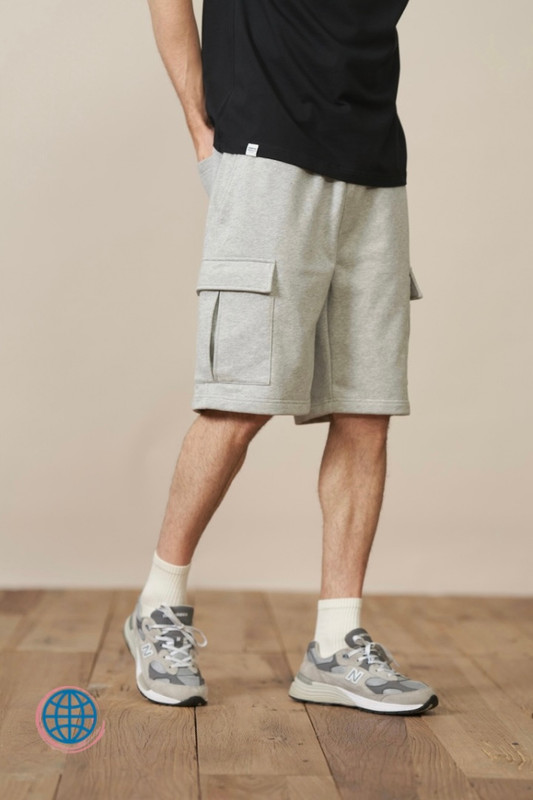 Oversize Cargo Shorts Men 410g Heavyweight Fabric Sweatshorts Drawstring Hip Hop Shorts for Man Trending in Heather Gray / Grey