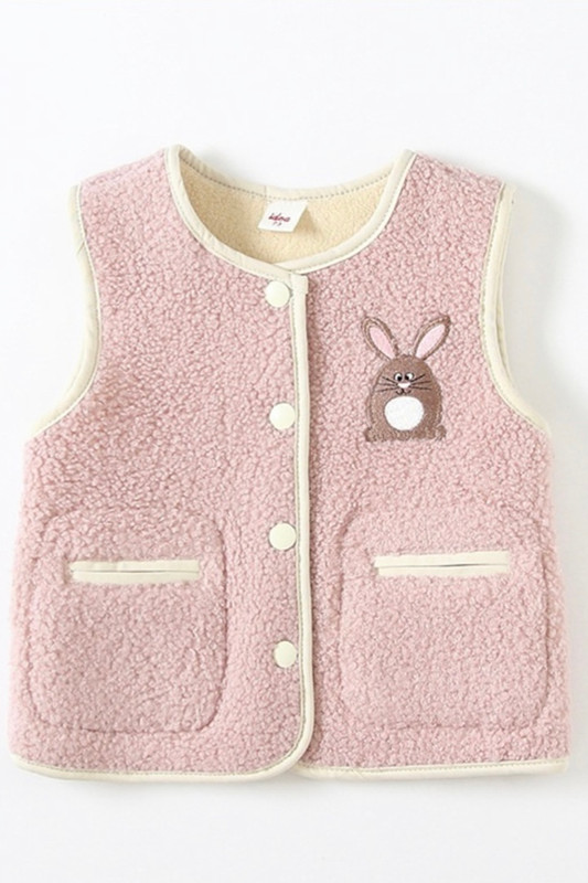 Fleece Vest Jacket Baby Outdoor Warm Cartoon Tanks for Girls Lovely Pink Autumn Winter Toddler Kids Cute Bunny Rabbit Cartoons Vests Baby Infant Girl Clothing Trending for 0-3Y