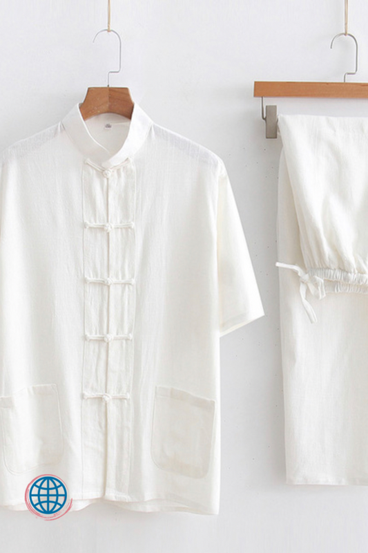 Cotton-Linen Tang Suit Men's Chinese Short-Sleeve Cotton And Linen Kung Fu Suit Tai Chi Casual Meditation Clothing Handmade China Suits for Man Trending in White