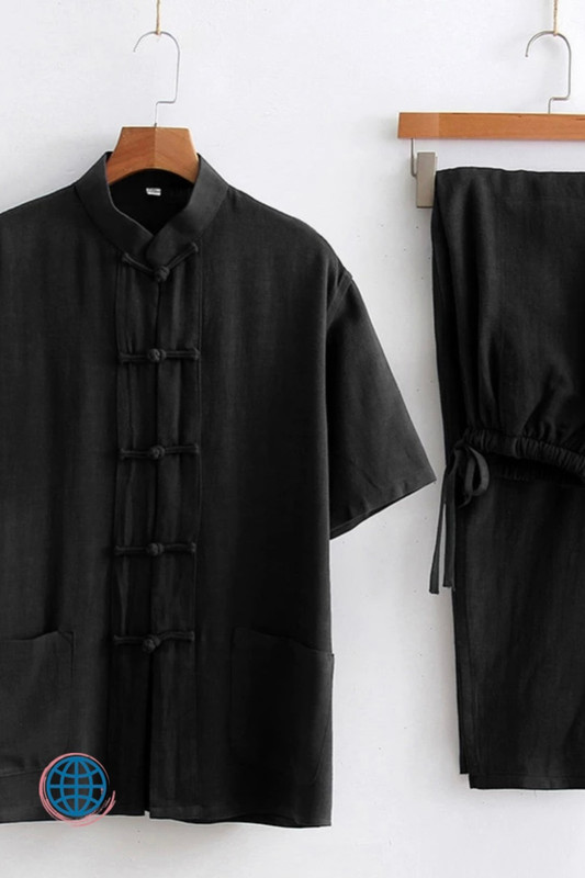 Cotton Linen Tang Suit Men's Chinese Short-Sleeve Cotton And Linen Kung Fu Suit Tai Chi Casual Meditation Clothing Handmade China Suits for Man Trending in Black