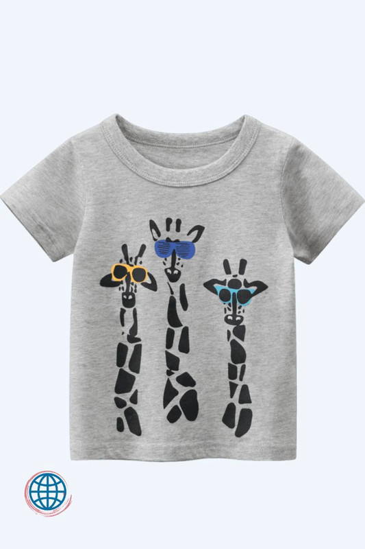 Toddler Giraffe Crewneck T-Shirt Children Kids Clothes Boys Short Sleeve Tops gray / grey o-neck Baby Tees Kid Cotton T-Shirts Trending Outfits
