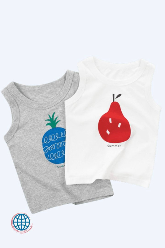 Scoopneck Cotton Mix and Match Vest T-Shirt Kids Summer Pineapple Tees Boys Vests Baby T-shirts Sleeveless Tops Children's Clothes Trending in Gray / Grey White