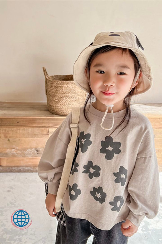 Kids Ribbed Crewneck Top Children Girls Long Sleeve Shirt T-Shirt Sweet Baby Girl Fashion Big Flower Loose Tops Cotton Comfortable T-Shirts Clothes Trending in Gray / Grey