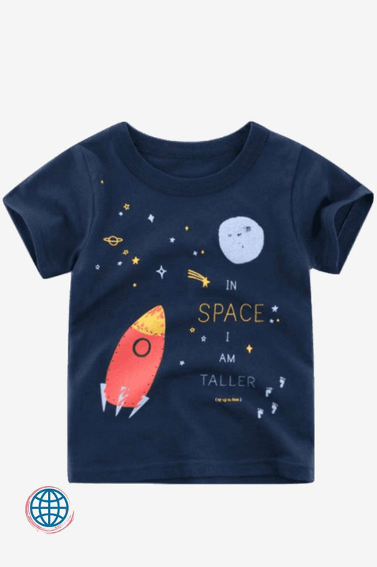 Crewneck Short-Sleeve Space T-Shirt  Unisex Toddler O-Neck Top Summer Boys Girls Cartoon Rockets T-shirts Kids Costume Cotton Children Short Sleeve Navy Blue Tops Trending Toddlers Boy girl Tees Clothes