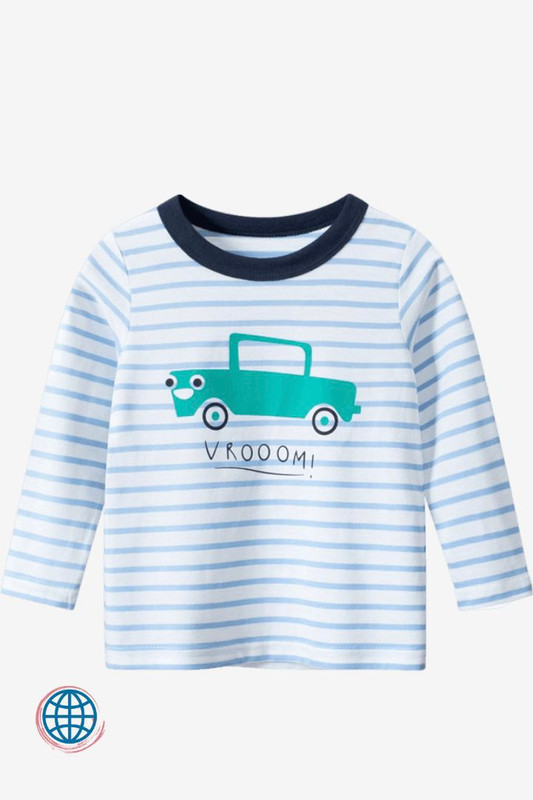 Kids Striped Crewneck T-Shirt Toddler Baby Clothes Children Boys Girls Cotton O-Neck Long Sleeve T-shirt boy girl Tops Blue Kid Stripe Cartoon Car VROOM VROOOM Tee Toddlers T-Shirts Tees Trending For 2-9 Years
