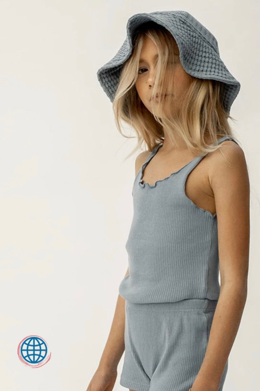 Organic Cotton Rib PJ Set Vest Suit  Kids Toddler Baby Casual Scoopneck O-Neck Ribbed Sleeveless Top + Shorts Pajama Sets Children's Clothing Trending in Dusk Blue
