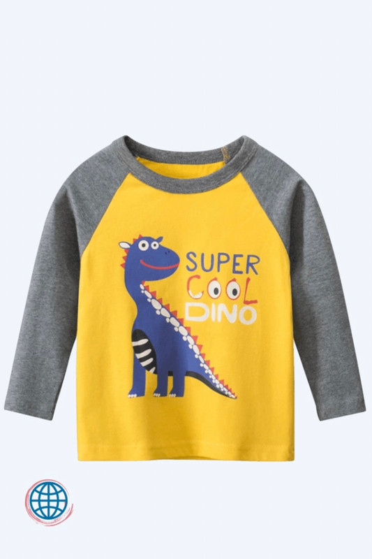 Long Sleeve Crewneck Dino T-Shirt  Kids Toddler Baby Clothes Children Boys Girls Cotton O-Neck Cute Dinosaur Tops Kid Crewneck Yellow Cartoon SUPER COOL DINO Letter Print Tee For 2-9 Years Trending boy girl Tees gray / Grey T-Shirts