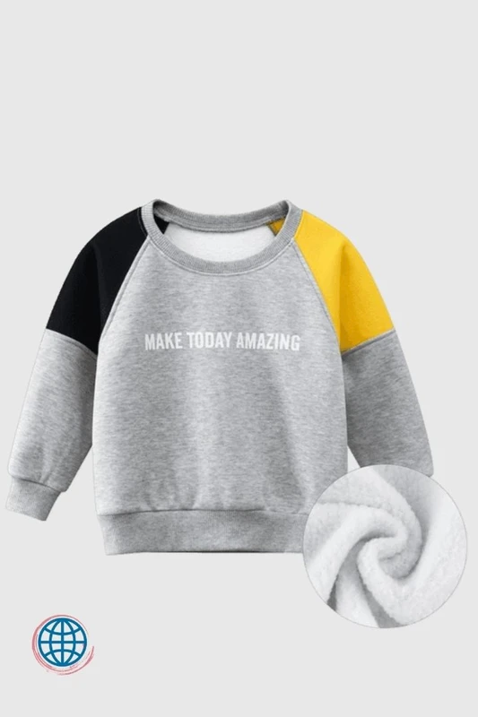 Kids Long-Sleeve Patch Crewneck Sweatshirt Boy MAKE TODAY SPECIAL Letter Print Clothes Sport Toddler Baby Boys Long Sleeve Trending Tops 2-9Y Children's Gray / Grey Black Yellow Patchwork Sweatshirts Clothing