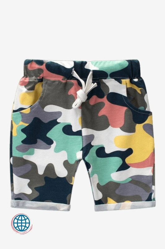 Kids Multicolor Camo Mid Rise Shorts  2-9 Years Children Cotton For Boys Toddlers camouflage Kid Casual Trending Sports Beach Pants Toddler Baby Boy