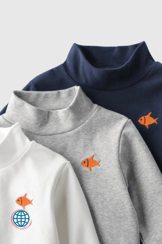 Kids Mockneck Long-Sleeve T-Shirt  Kids 2-8T Toddler Kid Baby Boys Girls Goldfish Tops Turtleneck Long Sleeve T Shirt Infant High Collar Top Childrens Tshirt Cotton Fish Embroidery T-Shirts Toddlers Outfit Trending In Navy Blue Gray / Grey White