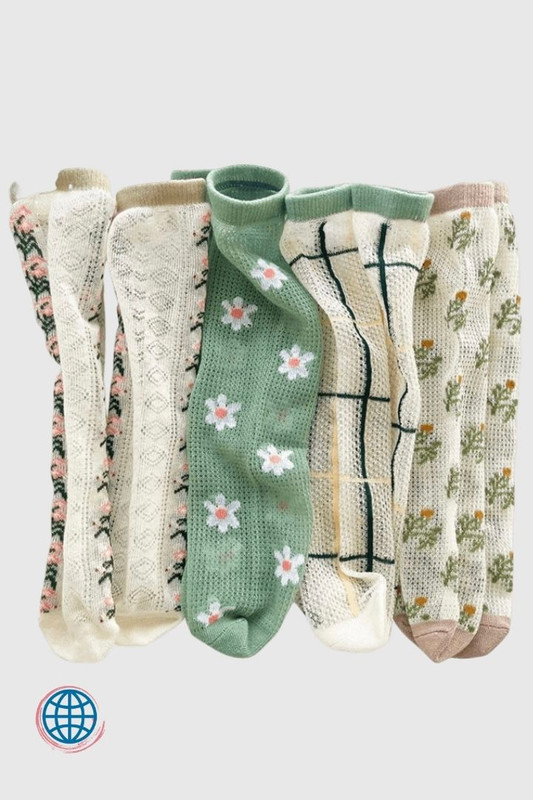 Floral Mid-Calf Fishnet Socks  1-12T Kids Infant Toddler Kid Baby Girls Elegant Cute Sweet Mesh Bohemia Party Club Beach Boho Playa Toddlers Bohemian Girl Stockings Trending in Cream Brown Green Pink