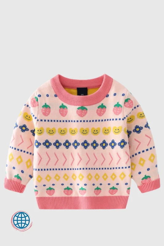 Kids Floral Knit Crewneck Sweater Kids 2-8T Flower Toddler Girl Elegant Warm Kid Knitted Pullover Top Infant Sweaters For Girls Childrens Toddlers Infants Knitwear Trending In Pink