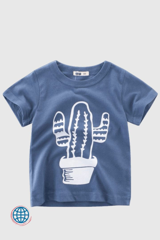 Toddler Short-Sleeve Cactus Crewneck T-Shirt   Kid Baby Boys Girls Tops O-Neck Cartoon Plant Print T Shirt Short Sleeve Infant Top Cotton Tshirt Children Tee Toddlers Outfits T-Shirts For Boy Girl Trending in Dusk Blue
