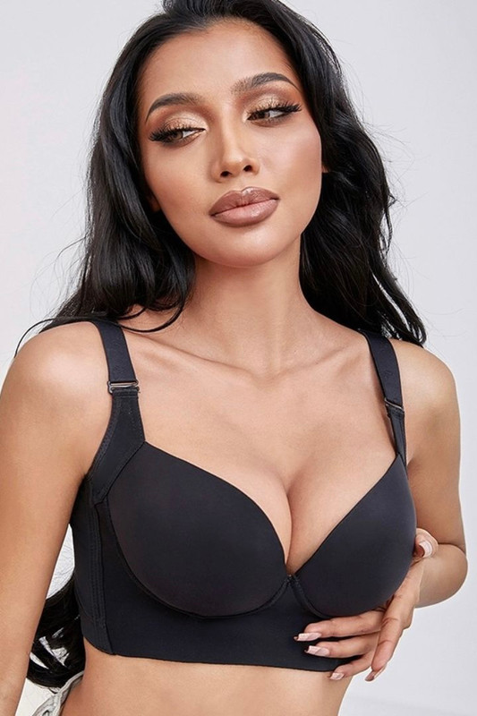 Wire Free Push Up Bra Women’s Seamless Plus Size Deep CDE Cup Sexy Hide Back Fat Underwear Shaper Incorporated Full Back Coverage Lingerie For Woman Trending in Black