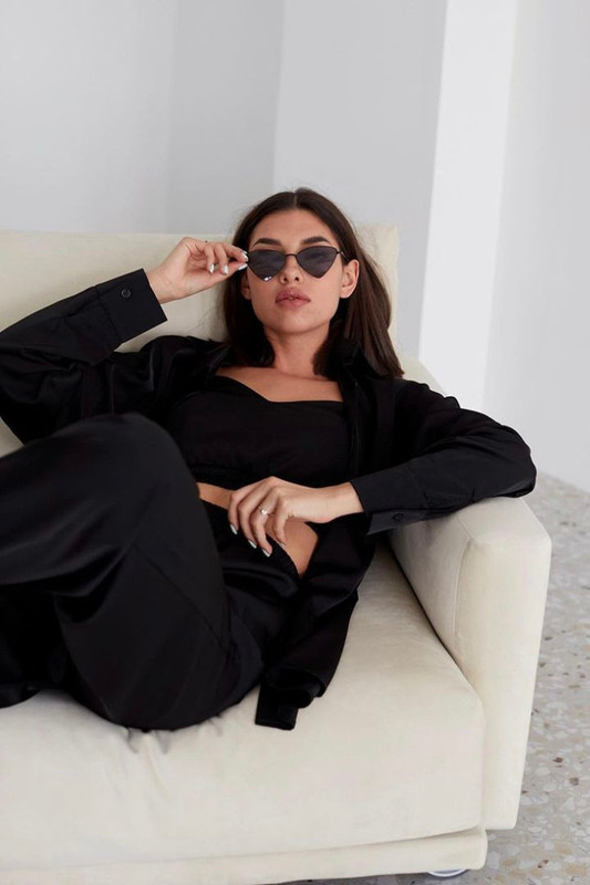 PJ Set (3-Piece) Women's Pajamas Sets Design Luxury Solid Silk Like Home Clothes Nightwear Pijamas Feminine Trouser Suits Sleepwear for Woman Trending in Black
