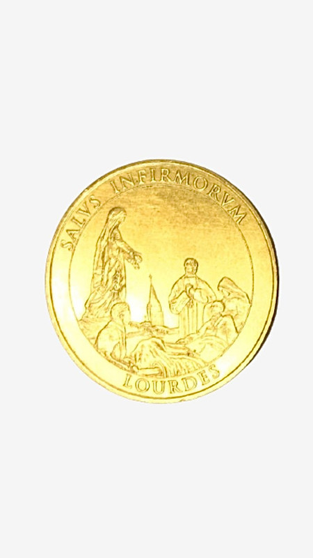 Religion religious Classic Lourdes Commemorative Souvenir Goldtone Coin Vintage Originals Religious Artifacts Memorabilia