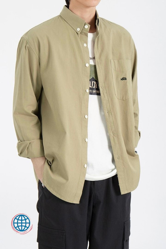 Cotton Button Lapel Shirt Mens Loose Casual Long Sleeve Breathable Office Streetwear Shirts for Man Trending in Green