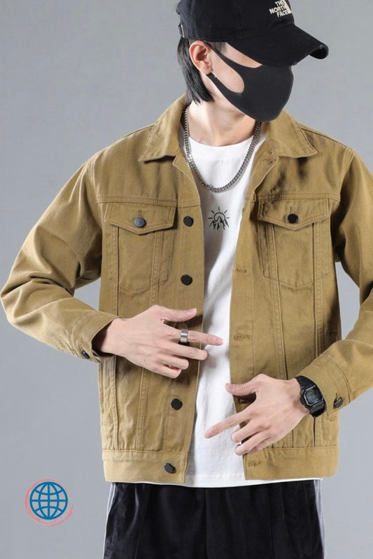 Denim Jacket Mens Casual Korean Mens Clothing Cotton Outwear Gothic Streetwear M-5XL for Man Trending in Khaki