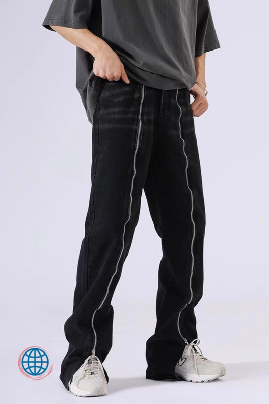 Zip Adjustable Mid Rise Wide Jeans Unisex  Men’s and Women’s Fashionable Casual Black Washed Distressed Zipper Wide Leg Biker Jeans Vintage Streetwear Trending for Man and Woman