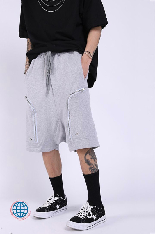 Mid Rise Baggy Shorts Men’s Hip Hop Retro Streetwear Side Zippers Harem Shorts Soild Color Casual High Elasticity Knee Length For Man Trending in Gray / Grey