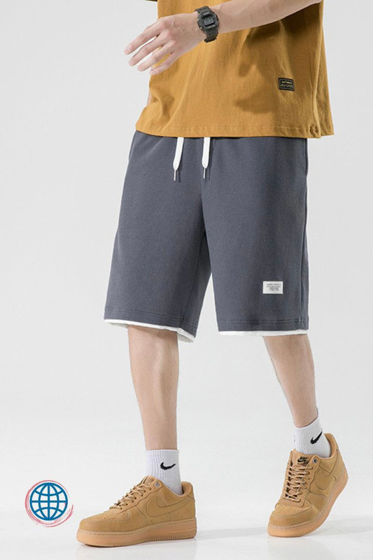 Mid Rise Cotton Drawstring Shorts Men’s Casual Solid Color Waffle Cotton Drawstring Elastic Waist Mid Rise Waist Sport Running Male Loose Sports Five Pants Sportswear for Man Trending in Gray / Grey