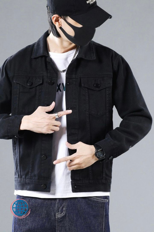 Cotton Denim Jacket Mens Casual Korean Mens Clothing Outwear Gothic Streetwear M-5XL for Man Trending in Black