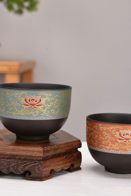 Ceramic Purple Clay Tea Cup China Teaware Kung Fu Tea Set Master Cup Coarse Pottery Teacup Lotus Flower Enamel Single Cups Chinese Tea Ceremony Trending In Green Orange