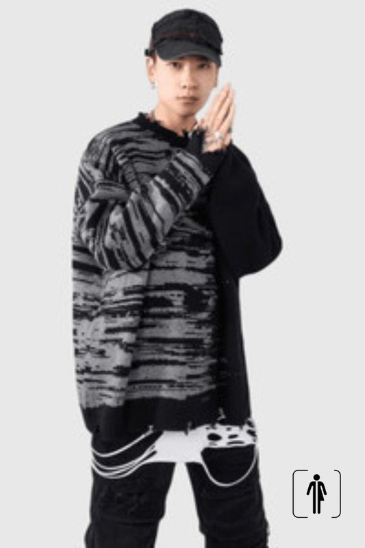Colorblock Couples Crewneck Sweater Unisex Men's Women’s O-Neck Black White Splash Ink Harajuku Hand Painted Destroyed Knitted Sweaters Trending for Woman Man