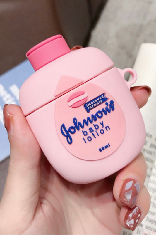 3D Johnson & Johnson Baby Lotion AirPods 2 Case Cover    Cartoon Earphone Cases Pink Silicone Soft Headphone Protective Trending for Airpods Case Charging Covers