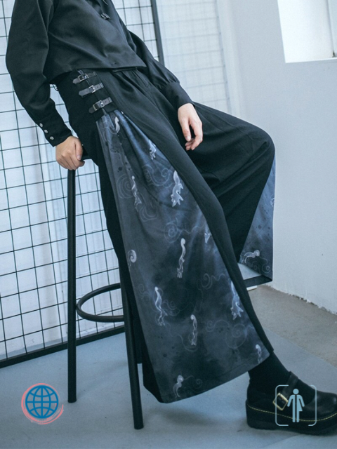 Baggy Wide Leg High-Rise Pants  Women's Chinese Black Dark Blue High Rise Waist Harakuju Hanfu China Trousers Trending for Woman