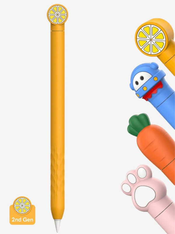 Protective Sleeve For Apple Pencil 2nd Gen. Silicone Cover For iPad Tablet Touch Pen Stylus Cartoon Lemon Pencil Cases Cute Cat Claw Carrot Eyes Trending in Blue Orange Pink Yellow