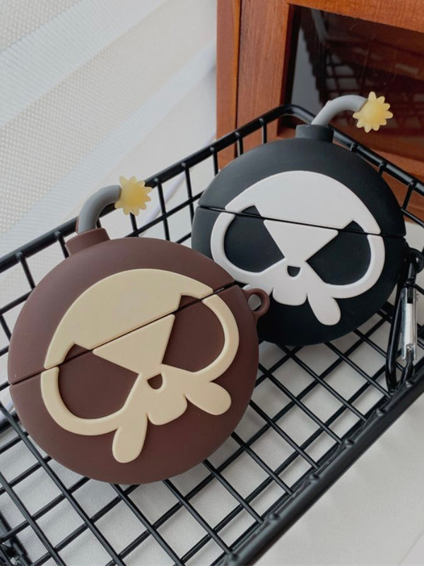 3D Skull Bomb AirPods 1 2 Pro Earphone Case Cover  Cartoon Wireless Earbuds Silicone Headphone Earphone Protective Trending Apple Cases Covers