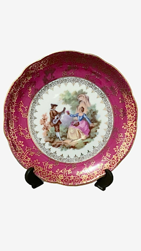 Classic Ceramic Burgundy Limoges Courting Porcelain Bone China Trinket Dish Vintage Originals Ceramics Collectors Antiques  Home Decor Decorative Objects
