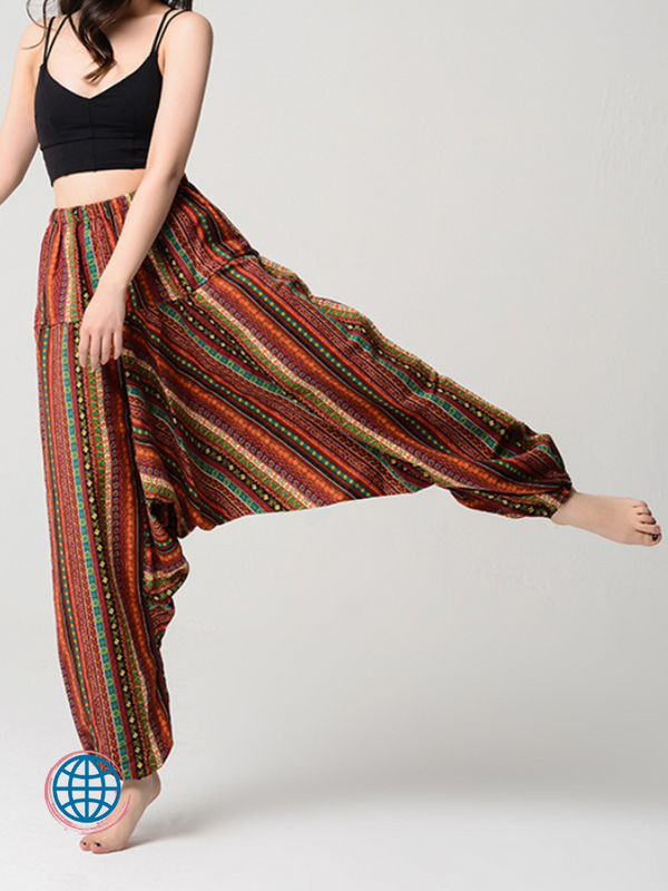 Wide-Leg Boho Pants Unisex Anywear Mens Women’s Bohemia Dance Pants Big Crotch Trousers Wide Leg Loose Version Couple Pant Ethnic Bohemian Trousers Trending For Man Woman