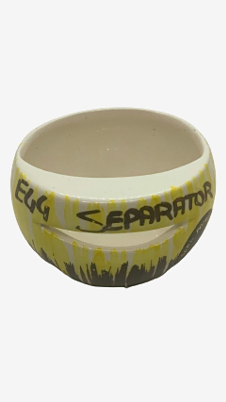 Classic Yellow Black Ceramic Egg Separator England Made Vintage Originals Collectors Antiques Kitchenware Kitchen Aid