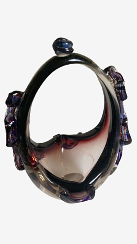 Classic Murano  Glass Basket In Deep Purple and Blue Hues Vintage Originals Collectors Antiques Decorative Object