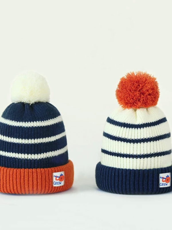 Pompom Beanies Hat  unisex Anywear Mens Women’s Knitted Skullies Casual Cap Preppy Sailor Chef Tomato Crew Style Thick Warm Spell Striped Beanie Caps Hats Trending for Man Woman in Dark Blue White Color
