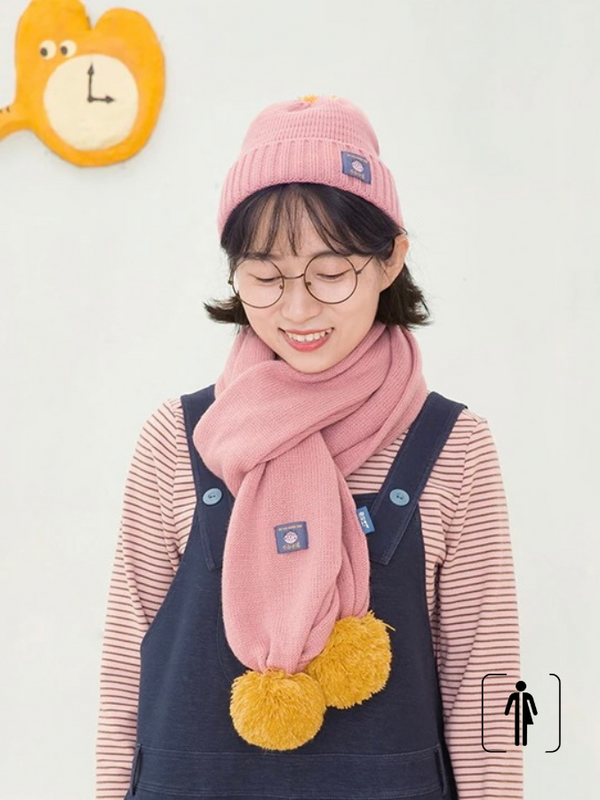 Anywear Soft Knit Bobble Scarf  Lovely  Unisex Mens Women’s Winter Warm Knitted Ball Spell Color Scarves for Man Woman Trending in Pink