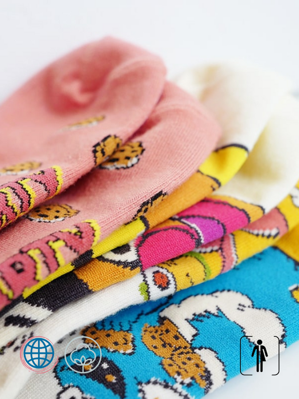 Harajuku Cotton Ankle Socks 1 ~ 5-Pair   Women’s Autumn Summer Funny Fashion Sesame Street Cartoon Character Cute Short Cute Anime Patterned Socks 5 Pairs Trending for Woman